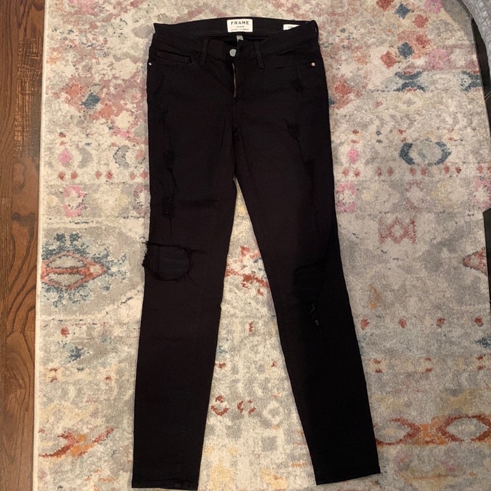 FRAME black distressed skinny jeans